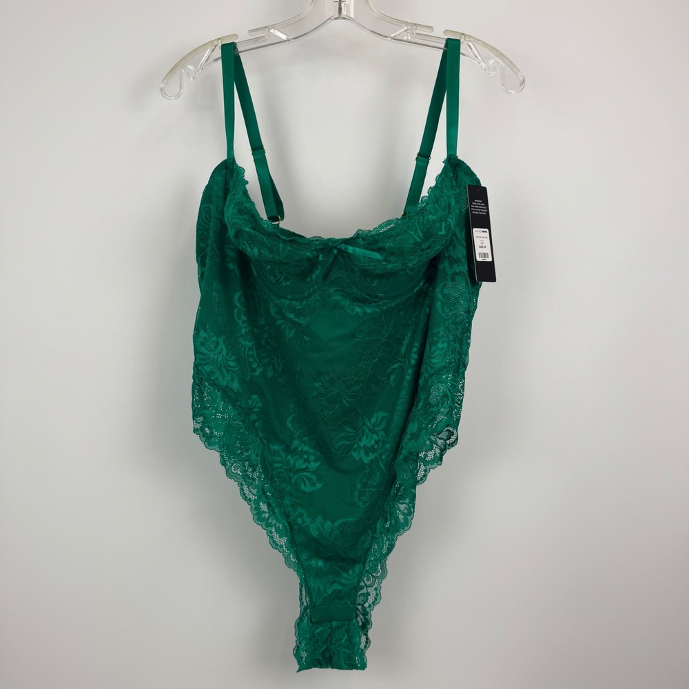 Fashion Nova Those Eyes Lace Teddy Green Floral Underwire Bodysuit 3X NWT